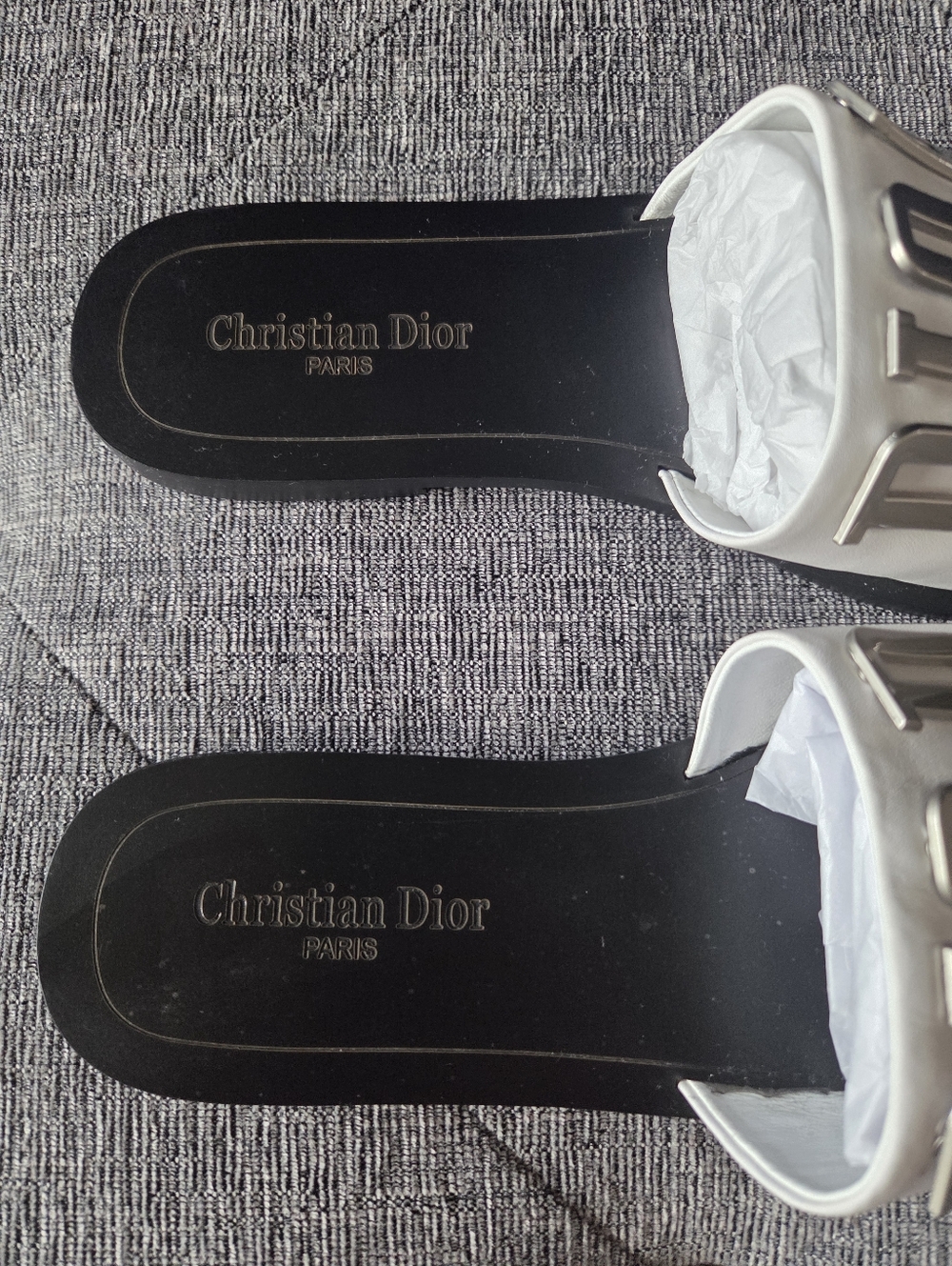 Christian Dior Diorevolution Slide Flat Sandal White Silver Metal Logo Size 8.5 - Picture 7 of 14